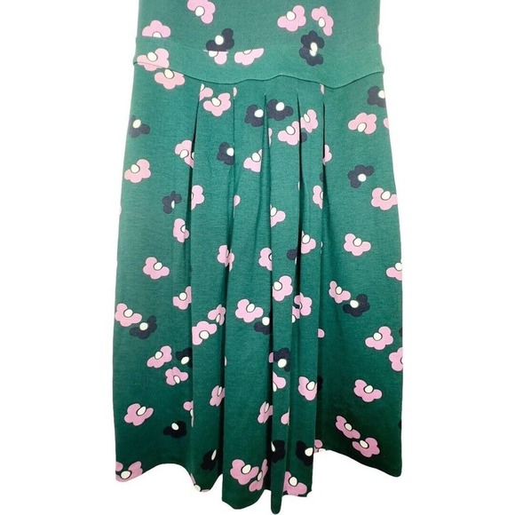 Boden Joanna Ponte Green Fit & Flare Pink Daisy Sleeveless Pleated Dress Sz 4R - Picture 6 of 11
